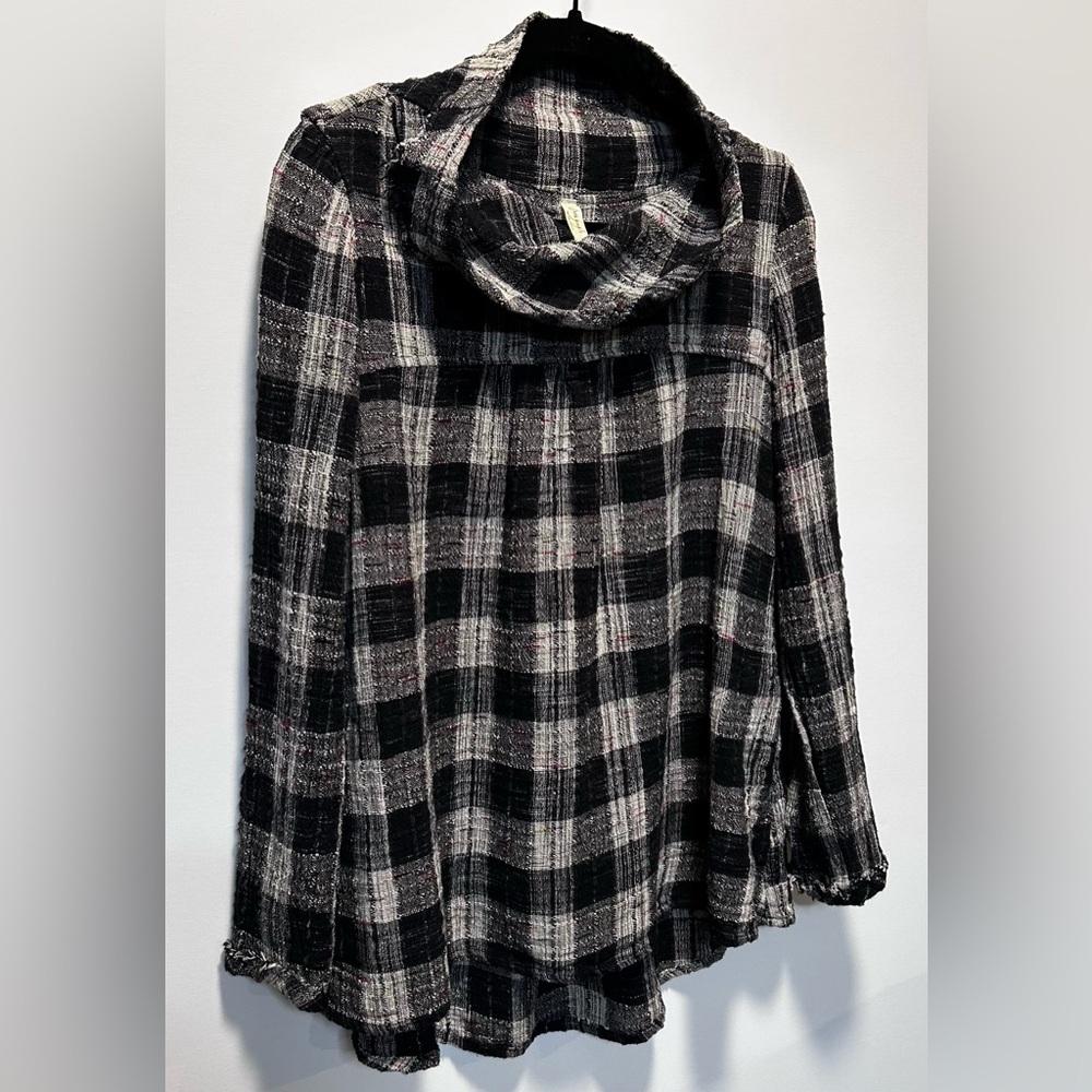 Free People Walk in the Park Plaid Cowl Neck Tunic Top Size S Farmhouse Boho - Picture 5 of 10